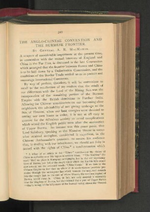 The Anglo-Chinese Convention and the Burmese Frontier.