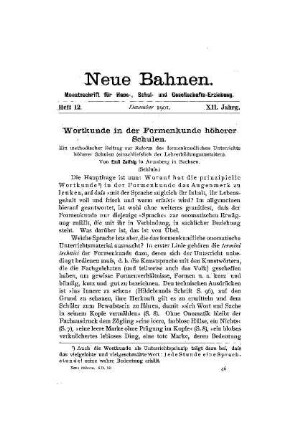 Wortkunde in der Formenkunde höherer Schulen : (Schluß)