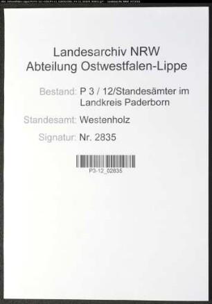 Sterberegister Standesamt Westenholz