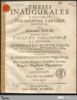 Theses Inaugurales E Singulis Philosophiæ Partibus Depromtæ