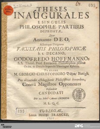 Theses Inaugurales E Singulis Philosophiæ Partibus Depromtæ