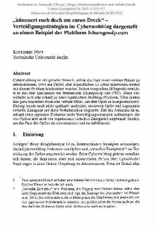 "kümmert euch doch um euren Dreck" - Verteidigungsstrategien im Cybermobbing dargestellt an einem Beispiel der Plattform Isharegossip.com
