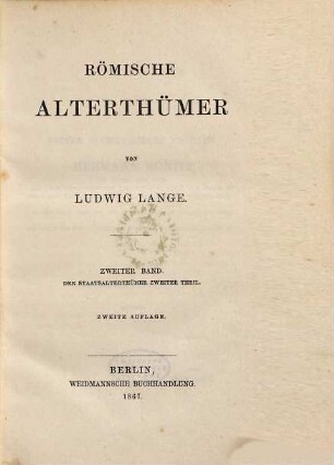 Römische Alterthümer, 2. Der Staatsalterthümer zweiter Theil