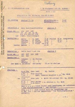 Tagesdisposition für den 23.09.1961