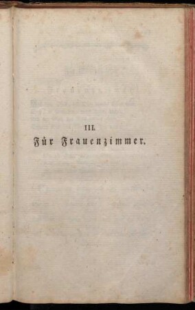 III. Für Frauenzimmer.
