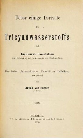 Ueber einige Derivate des Tricyanwasserstoffs