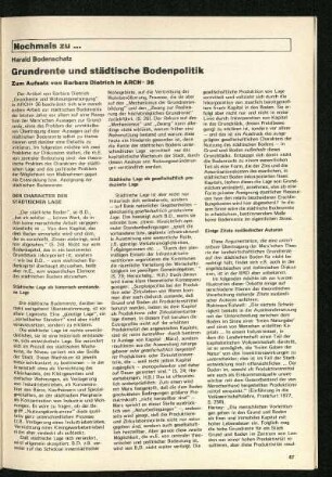 Grundrente und städtische Bodenpolitik