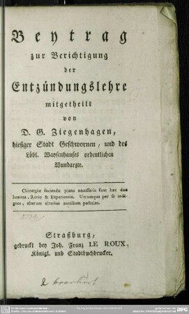 Beytrag zur Berichtigung der Entzündungslehre