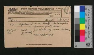 Telegramm vom Marinekabinet an von Karpf