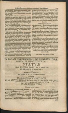 In Bigam Superiorem, De Minerva Graecorum, Et Haedo Judaeorum: Statuae Pro Regnis, Populis, Urbibus: In Statuis Aenigmata. ...