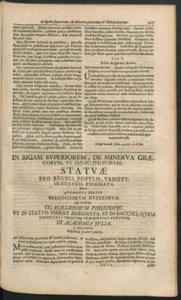 In Bigam Superiorem, De Minerva Graecorum, Et Haedo Judaeorum: Statuae Pro Regnis, Populis, Urbibus: In Statuis Aenigmata. ...