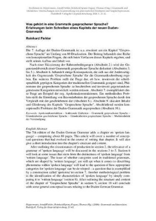 Was gehört in eine Grammatik gesprochener Sprache? Erfahrungen beim Schreiben eines Kapitels der neuen DUDEN-Grammatik