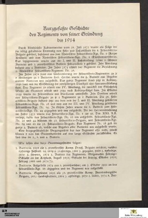 Kurzgefaßte Geschichte des Regiments von seiner Gründung bis 1914