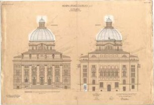 Mellinger, Ludwig von; München; Armeemuseum - Neubau, Mittelbau, Ost - u. Westseite (Ansichten)