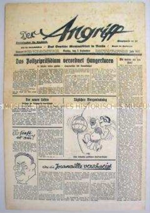 Berliner NS-Wochenzeitung "Der Angriff" u.a. zur Entlassung von Arbeitern wegen der Teilnahme am NSDAP-Parteitag
