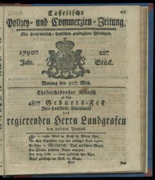22tes Stueck, Montag den 31ten May. 1790