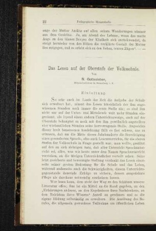 ¬Das¬ Lesen auf der Oberstufe der Volksschule