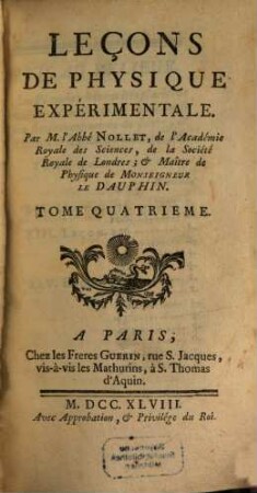 Leçons de physique expérimentale, 4