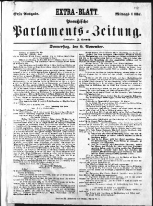 Extra-Blatt. Preußische Parlaments=Zeitung. Erste Ausgabe. Mittags 1 Uhr. (Sammlung Friedlaender)