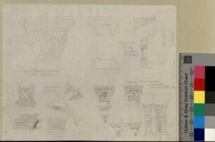Gotische und romanische Kapitelle und Dekorationsdetails aus einem Vorlagenwerk