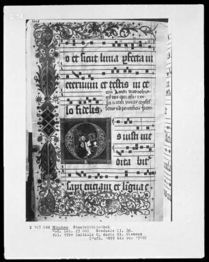 Graduale in zwei Bänden und ein dazugehöriges Antiphonar — Graduale — Initiale O mit dem heiligen Clemens, Folio 195verso