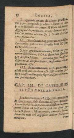 Cap. III. De Categoriis seu Praedicamentis.