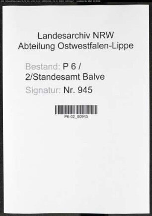 Sterberegister Standesamt Balve