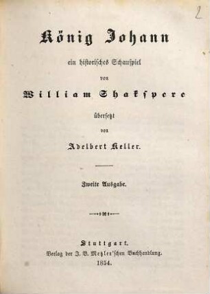 William Shakspere’s dramatische Werke, 7,[1]. König Johann