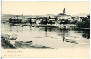 Leitmeritz. Blick über die Elbe zum Burgberg mit Dom
