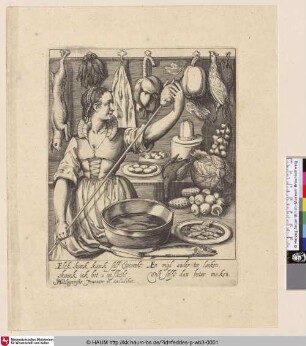 [Das Innere einer Küche mit Köchin; The inside of a kitchen with a cook]