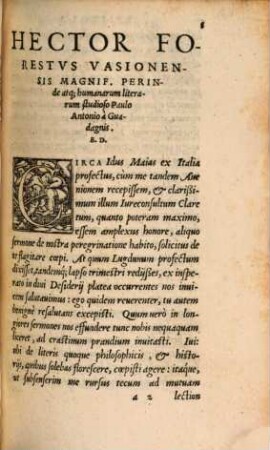 Hectoris Foresti Vasionensis ad magnificum Paulum Antonium a Guadagnis in quintem ethicorum Aristotelis Domesticae praelectiones