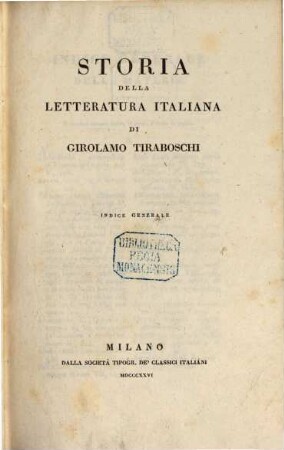 Storia della letteratura Italiana. 16, Indice Generale