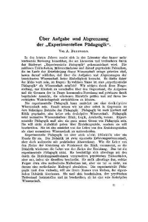 Über Aufgabe und Abgrenzung der "Experimentellen Pädagogik"