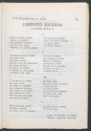 Caminito soleado : Canción criolla