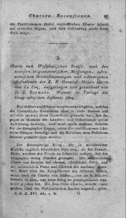 Charte vom Westphälischen Kreise : nach den neuesten trigonometrischen Messungen, astronomischen Ortsbestimmungen und militärischen Aufnahmen des K. P. General-Majors Herrn von Le Coq / aufgetragen und gezeichnet von D. G. Reymann. - Weimar : Verlag des Geograph. Instituts, 1804