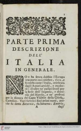 Parte prima: Descrizione dell'Italia in generale