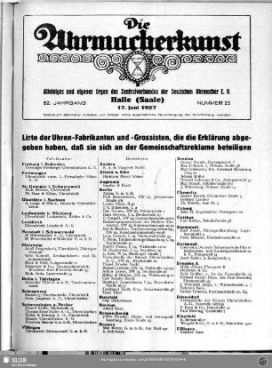 Liste der Fabrikanten und Grossisten, die eine Erklärung abgegeben haben, daß sie sich an der Gemeinschaftsreklame beteiligen