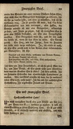 Ein und zwanzigster Brief - Dreyßigster Brief