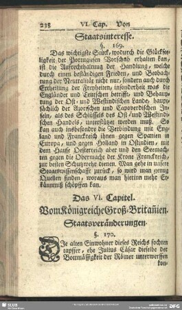 Das VI. Capitel. Vom Königreiche Groß-Britan[n]ien : Staatsveränderungen