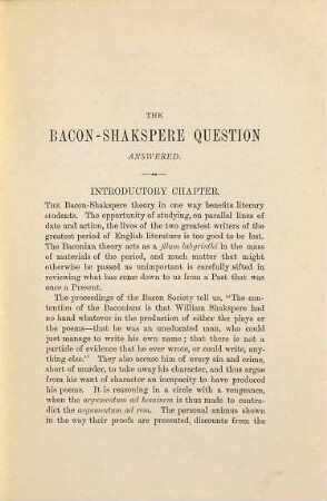 The Bacon-Shakspere question answered