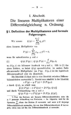 § 1. Definition der Multiplikatoren und formale Folgerungen.