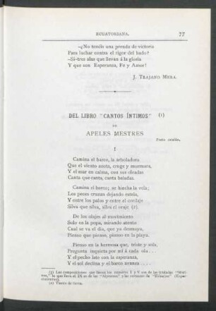 Del libro "Cantos íntimos" : De Apeles Mestres