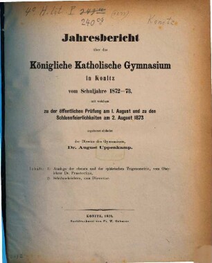 Jahresbericht : Schuljahr .... 1872/73