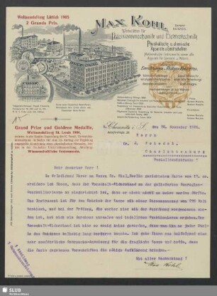 Max Kohl, Werkstätten für Präzisionsmechanik und Elektrotechnik, Chemnitz i. S. : Schreiben