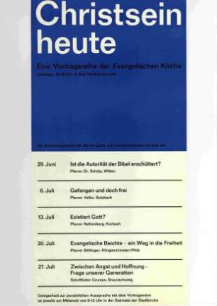 Plakat nach einem Entwurf von Dieter von Andrian für die Vortragsreihe der Evangelischen Kirchengemeinde Bad Hersfeld "Christsein heute"