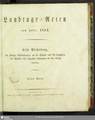 1833/34,1: Landtags-Acten / Die königlichen Mittheilungen