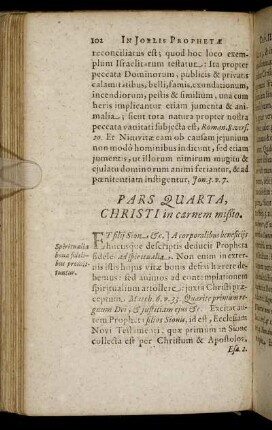 Pars Quarta, Christi in carnem mißio.