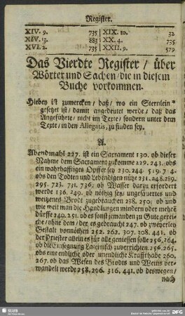 Das Vierdte Register, über Wörter und Sachen, die in diesem Buche vorkommen
