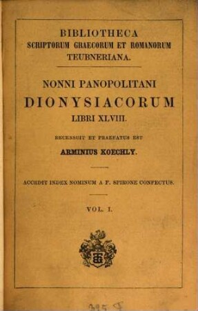Nonni Panopolitani Dionysiacorum : libri XLVIII. 1