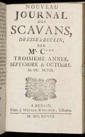 Septembre & Octobre. M. DC. XCVIII.